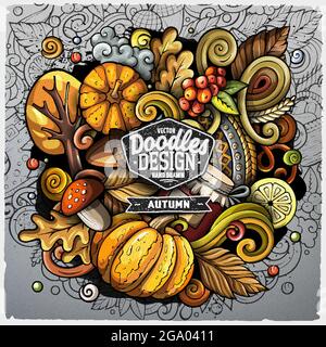 Cartoon-Vektor-Kritzeleien Herbstillustration. Stock Vektor