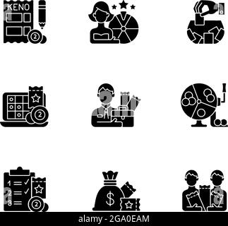 Glücksspieltypen schwarze Glyphen-Symbole auf weißem Raum gesetzt Stock Vektor