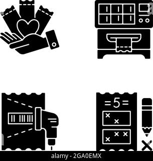 Lotto-Spiele spielen schwarze Glyphen-Symbole auf weißem Raum gesetzt Stock Vektor