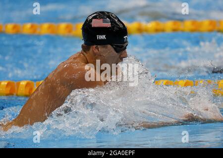 Tokio, Japan. Juli 2021. NIC Fink aus den USA nimmt am Mittwoch, dem 28. Juli 2021, am 200-m-Bruststroke im Tokyo Aquatics Center Teil, während der Olympischen Sommerspiele in Tokio, Japan. Foto von Tasos Katopodis/UPI. Kredit: UPI/Alamy Live Nachrichten Stockfoto