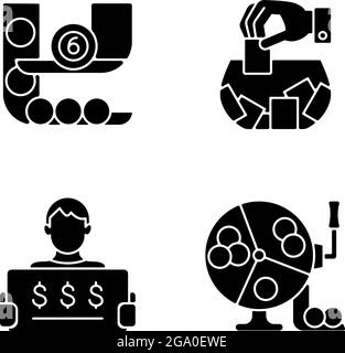 Lotterie-Formate schwarze Glyphen-Symbole auf weißem Raum gesetzt Stock Vektor