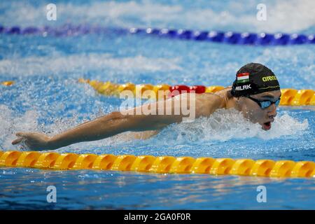 Tokio, Japan. Juli 2021. Kristof Milak aus Ungarn tritt im 200mm-Schmetterling im Tokyo Aquatics Center während der Olympischen Sommerspiele in Tokio, Japan, am Mittwoch, den 28. Juli 2021, an. Foto von Tasos Katopodis/UPI. Kredit: UPI/Alamy Live Nachrichten Stockfoto