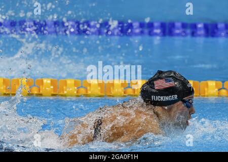 Tokio, Japan. Juli 2021. Hall Flickinger aus den USA tritt im 200m Butterfly im Tokyo Aquatics Center während der Olympischen Sommerspiele in Tokio, Japan, am Mittwoch, den 28. Juli 2021, an. Foto von Tasos Katopodis/UPI. Kredit: UPI/Alamy Live Nachrichten Stockfoto