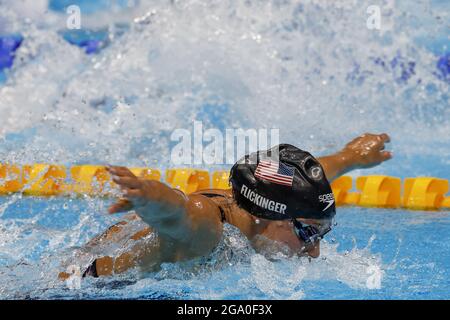 Tokio, Japan. Juli 2021. Hall Flickinger aus den USA tritt im 200m Butterfly im Tokyo Aquatics Center während der Olympischen Sommerspiele in Tokio, Japan, am Mittwoch, den 28. Juli 2021, an. Foto von Tasos Katopodis/UPI. Kredit: UPI/Alamy Live Nachrichten Stockfoto