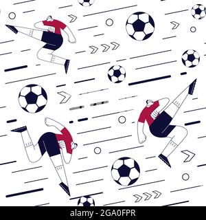 Nahtloses Muster aus Sportausrüstung und Dynamiklinien. Sportaccessoires isoliert auf weißem Hintergrund. Moderne Flache Illustration Stockfoto