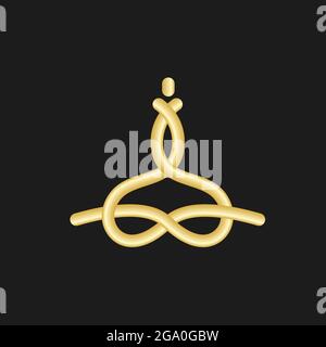 Goldenes Yoga-Logo isoliert auf Schwarz. Stilisierte Ikone in Lotus-Pose. Flache Grafik Stockfoto