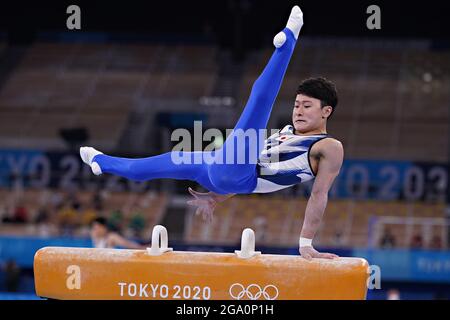 Tokio, Japan. Juli 2021. Takeru Kitazono, aus Japan, während des Allround-Finales der Männer im Ariake Gymnastik Center bei den Olympischen Spielen in Tokio, Japan, am Mittwoch, den 28. Juli 2021. Foto von Richard Ellis/UPI Credit: UPI/Alamy Live News Stockfoto