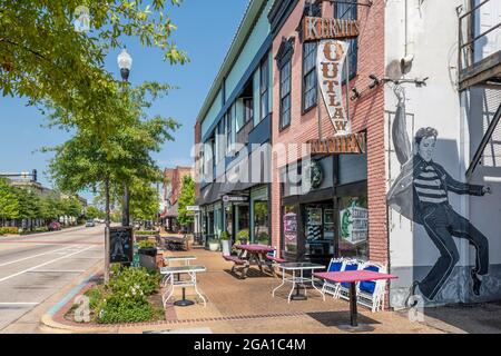 Tupelo, Mississippi historische Main Street in der Geburtsstadt von Elvis Presley, Mississippi, USA. Stockfoto