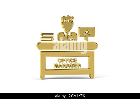 Goldenes 3d Office Manager-Symbol auf weißem Hintergrund isoliert - 3d-Rendering Stockfoto