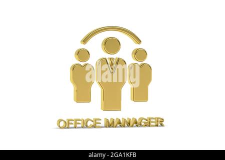 Goldenes 3d Office Manager-Symbol auf weißem Hintergrund isoliert - 3d-Rendering Stockfoto