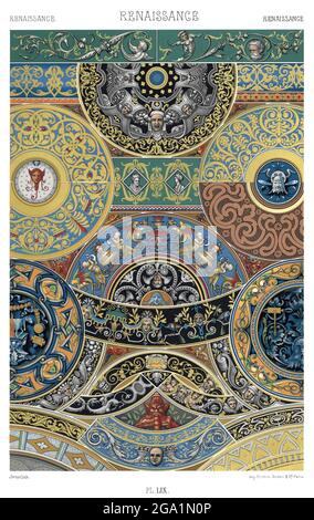 Renaissance - Ornamentik von Limoges Enamels und italienischem Steingut. - Durch Den Ornament 1880, Stockfoto