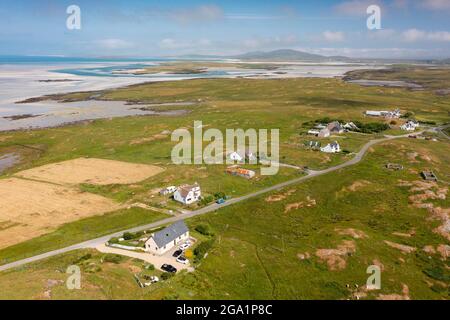 Luftaufnahme von der Drohne von Grenitote auf North Uist in den Äußeren Hebriden, Schottland, Großbritannien Stockfoto