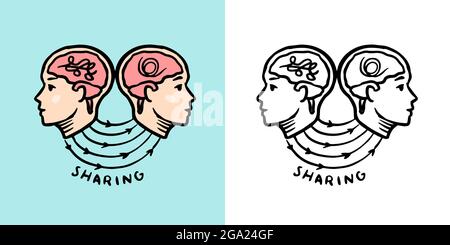 Menschliche Psychologie. Sharing-Konzept. Nervensystem. Retro-Vektorgrafik für Holzschnitt oder Druck. Handgezeichnete Skizze. Stock Vektor