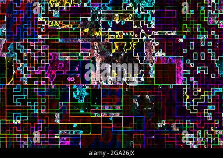 Abstrakter Hintergrund eines digitalen Musters in Neonfarben. Stockfoto