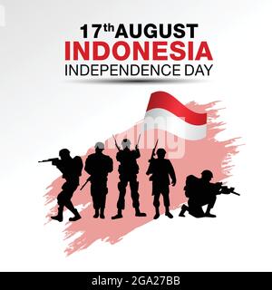 Happy Independence Day Indonesien. vektor-Illustration der indonesischen Armee mit Flagge. Weißer Hintergrund Stock Vektor