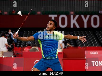 Tokio-Japan, 28. Juli 2021, Olympische Spiele 2020 in Tokio die Athleta Igor Coelho während des Badminton-Spiels bei den Olympischen Spielen Stockfoto