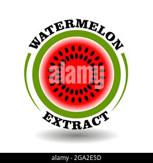 Kreatives Kreis-Logo Wassermelone mit rundem halben Schnitt von Fruchtscheibe Symbol und Kreis Samen Symbol für die Kennzeichnung Produkt enthalten natürliches organisches Wasser mel Stock Vektor