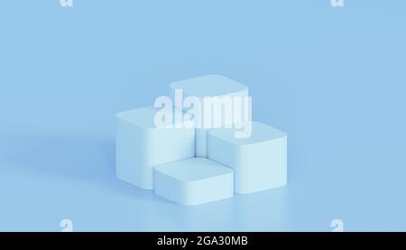 Blaue Podien oder Podeste für Produkte werden auf minimalem Hintergrund angezeigt oder angezeigt, 3D-Rendering Stockfoto