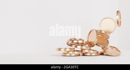 Golden Coin Stacks wachsende Grafik auf weißem Banner Hintergrund, Geschäftsinvestition und Sparkonzept, realistische 3d-Rendering Stockfoto