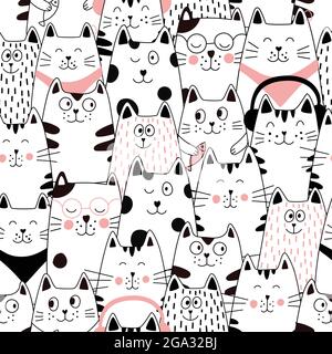 Nahtloses Muster mit Katzen. Lustige Cartoon Tierfiguren. Stock Vektor