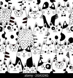 Nahtloses Muster mit Katzen. Lustige Cartoon Tierfiguren. Stock Vektor