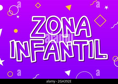 Zona infantil - Kids Zone in englisch Spiel Banner Design Hintergrund. Spielplatz Vektor Kind Zone Zeichen Stock Vektor
