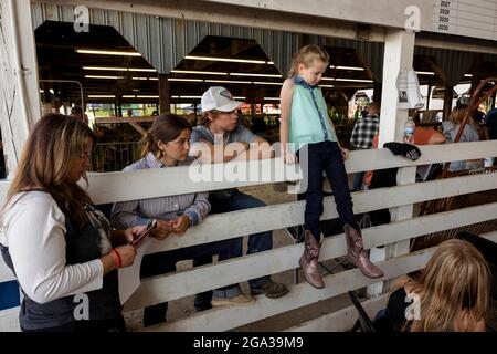 3. Juli 2021; Bloomington, Indiana: Die Teilnehmer beobachten, wie 4H-Tiere am Samstag, 3. Juli, auf der Monroe County Fair versteigert werden. Stockfoto