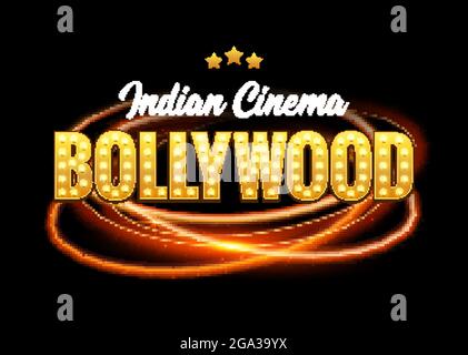 Indisches Filmbanner Im Bollywood-Kino. Indisches Kino bollywood Logo Schild Design leuchtendes Element Stock Vektor
