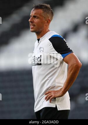 Derby, England, 28. Juli 2021. Phil Jagielka von Derby County während des Freundschaftsspiels vor der Saison im Pride Park Stadium, Derby. Bildnachweis sollte lauten: Darren Staples / Sportimage Stockfoto