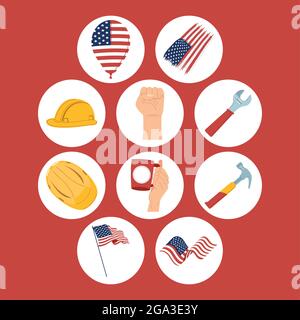 Zehn Labour Day usa aet-Symbole Stock Vektor