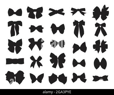 Sammlung von Vektor-Illustrationen von verschiedenen Schleifen und Bändern Silhouetten, isolierte schwarze Elemente auf weißem Hintergrund. Stock Vektor