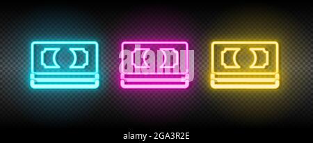 Cash, Money, Pack Neon Vektor-Symbol. Illustration neonblau, gelb, rot Icon Set. Stock Vektor