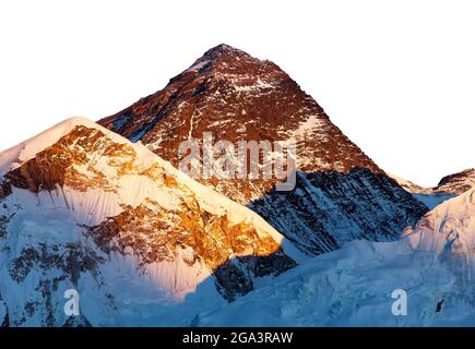 Mount everest isoliert am weißen Himmel Hintergrund, abends Panoramablick auf den Mount Everest von Kala Patthar, Sagarmatha Nationalpark, Khumbu Wand Stockfoto