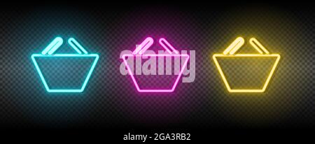 Korb, E-Commerce, Shop Neon-Vektor-Symbol. Illustration neonblau, gelb, rot Icon Set. Stock Vektor