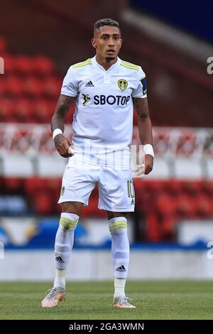 Blackburn, Großbritannien. Juli 2021. Raphinha #10 von Leeds United während des Spiels in Blackburn, Vereinigtes Königreich am 7/28/2021. (Foto von Mark Cosgrove/News Images/Sipa USA) Quelle: SIPA USA/Alamy Live News Stockfoto