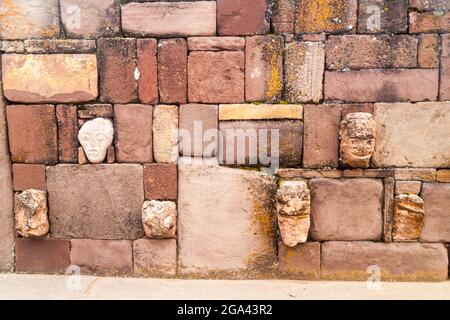 Detail der Kalasasaya-Struktur in Tiwanaku (Tiahuanaco), präkolumbianische archäologische Stätte, Bolivien Stockfoto