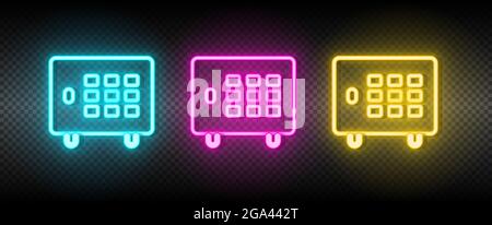 Kaution, Geld, Strongbox Neon Vektor-Symbol. Illustration neonblau, gelb, rot Icon Set. Stock Vektor