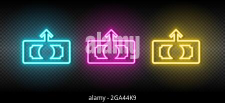 Neon-Vektor-Symbol für Bargeld, Finanzen, Geld. Illustration neonblau, gelb, rot Icon Set. Stock Vektor