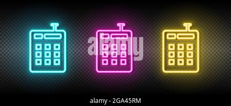 Symbol für Neonvektoren der Cashbox. Illustration neonblau, gelb, rot Icon Set. Stock Vektor