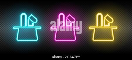 hut, Kaninchen Neon Vektor-Symbol. Illustration neonblau, gelb, rot Icon Set. Stock Vektor
