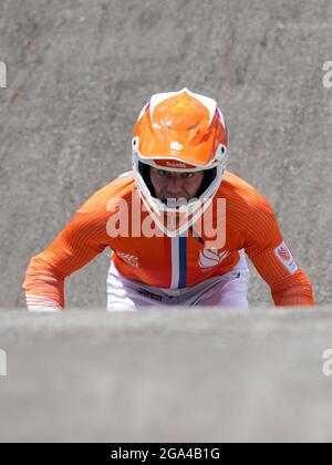 TOKIO, JAPAN - 29. JULI: Niek Kimmann aus den Niederlanden beim Start des Viertelfinallaufs 2 während der Olympischen Spiele 2020 in Tokio im Aomi Urban Sports Park am 29. Juli 2021 in Tokio, Japan (Foto von Ronald Hoogendoorn/Orange Picics) NOCNSF House of Sports Stockfoto