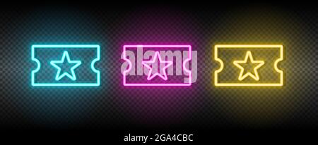 Kino, Party, Ticket Neon Vektor-Symbol. Illustration neonblau, gelb, rot Icon Set. Stock Vektor
