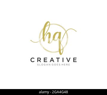 HQ feminine Logo Schönheit Monogramm und elegantes Logo-Design, Handschrift Logo der ursprünglichen Signatur, Hochzeit, Mode, Blumen und botanischen mit kreativen Stock Vektor