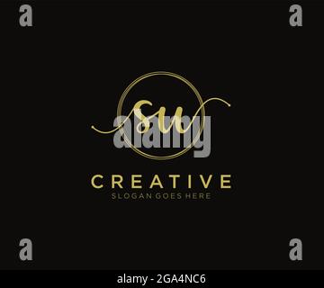 SU feminine Logo Schönheit Monogramm und elegantes Logo-Design, Handschrift Logo der ursprünglichen Signatur, Hochzeit, Mode, Blumen und botanischen mit kreativen Stock Vektor