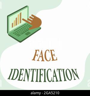 Schreiben mit Anzeige der Gesichtserkennung. Geschäftsansatz Analyse von Mustern basierend auf den Gesichtskonturen der Person. Laptop Drawing Showing Stockfoto