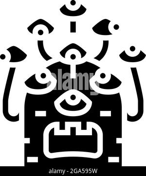 Alien mit neun Augen Glyphen Symbol Vektor-Illustration Stock Vektor