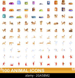 100 Tier Icons einstellen. Cartoon Abbildung: 100 Tier icons Vektor auf weißem Hintergrund einstellen Stock Vektor