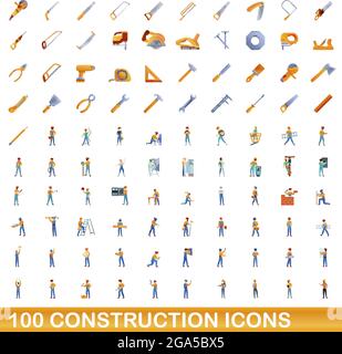 100 bau Symbole gesetzt. Cartoon Illustration von 100 Bau Symbole Vektor auf weißem Hintergrund einstellen Stock Vektor