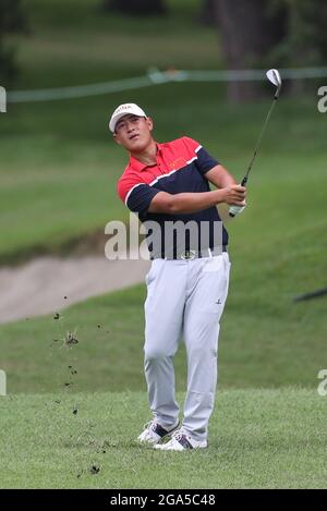 Saitama, Japan. Juli 2021. Yuan Yechun aus China tritt während der Tokyo 2020 Men's Individual Stroke Play Runde of Golf in Saitama, Japan, am 29. Juli 2021 an. Quelle: Zheng Huansong/Xinhua/Alamy Live News Stockfoto