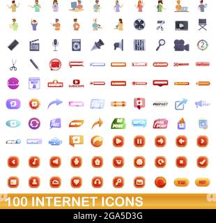 100 Internet-Symbole eingestellt. Cartoon Illustration von 100 Internet-Icons Vektor-Set isoliert auf weißem Hintergrund Stock Vektor